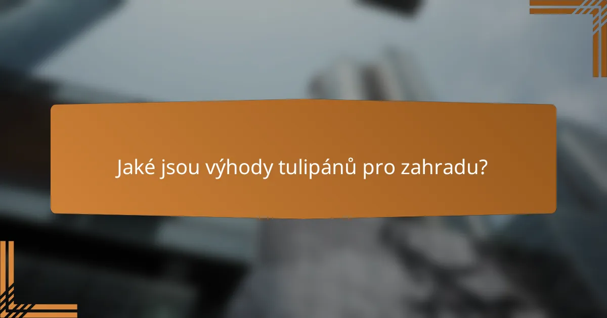 Jaké jsou výhody tulipánů pro zahradu?